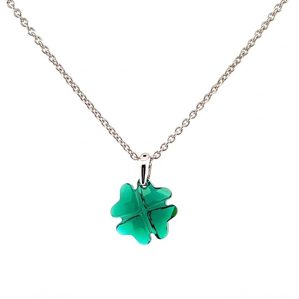 Faceted Crystal Shamrock Necklace Four Leaf Clover Swarovski Crystal